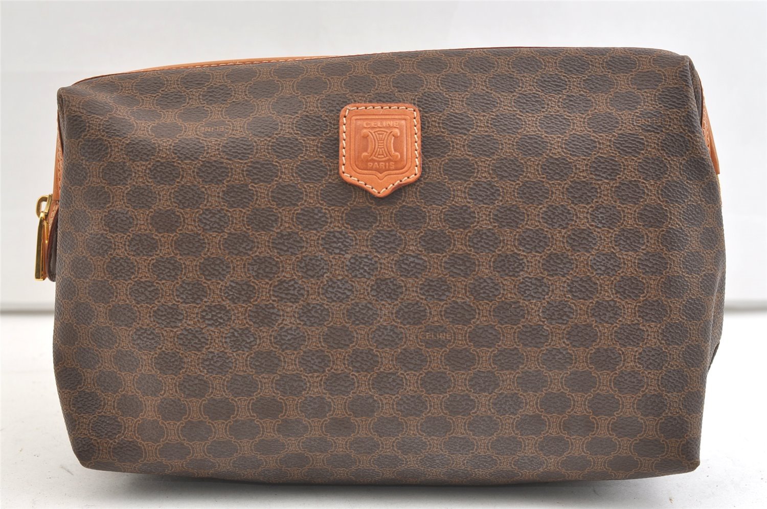 Authentic CELINE Macadam Blason Pattern Clutch Hand Bag PVC Leather Brown 1955K