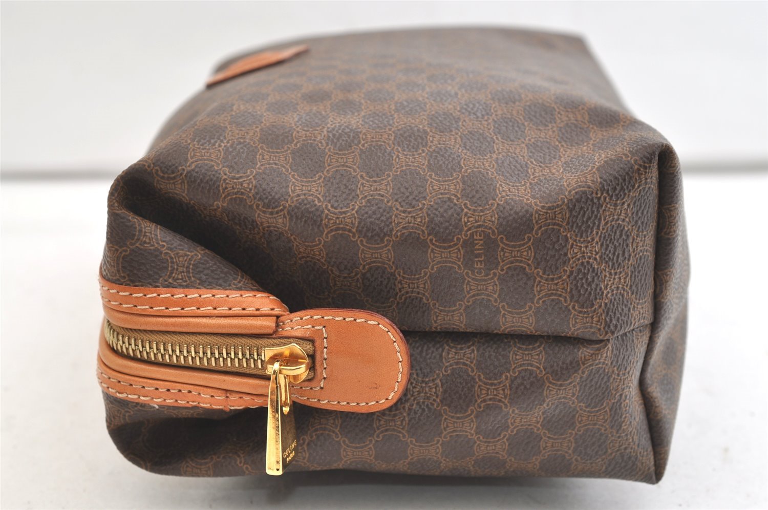 Authentic CELINE Macadam Blason Pattern Clutch Hand Bag PVC Leather Brown 1955K