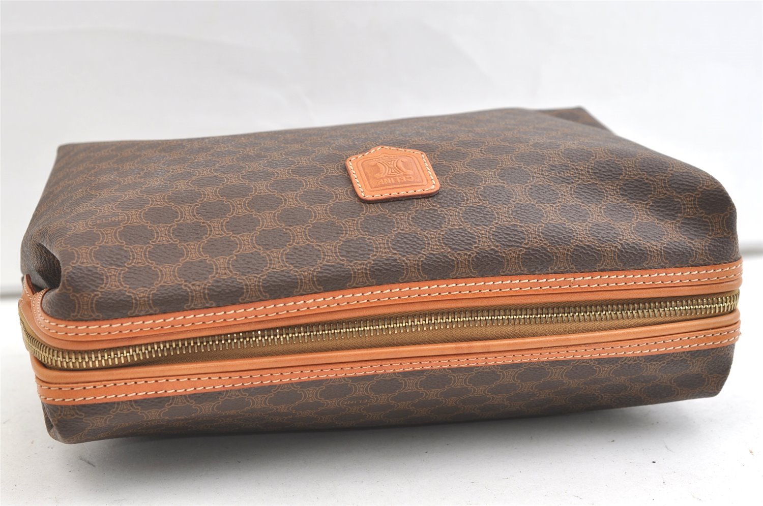 Authentic CELINE Macadam Blason Pattern Clutch Hand Bag PVC Leather Brown 1955K