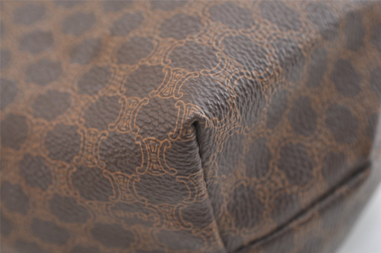 Authentic CELINE Macadam Blason Pattern Clutch Hand Bag PVC Leather Brown 1955K