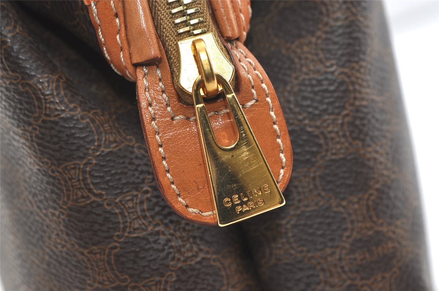 Authentic CELINE Macadam Blason Pattern Clutch Hand Bag PVC Leather Brown 1955K