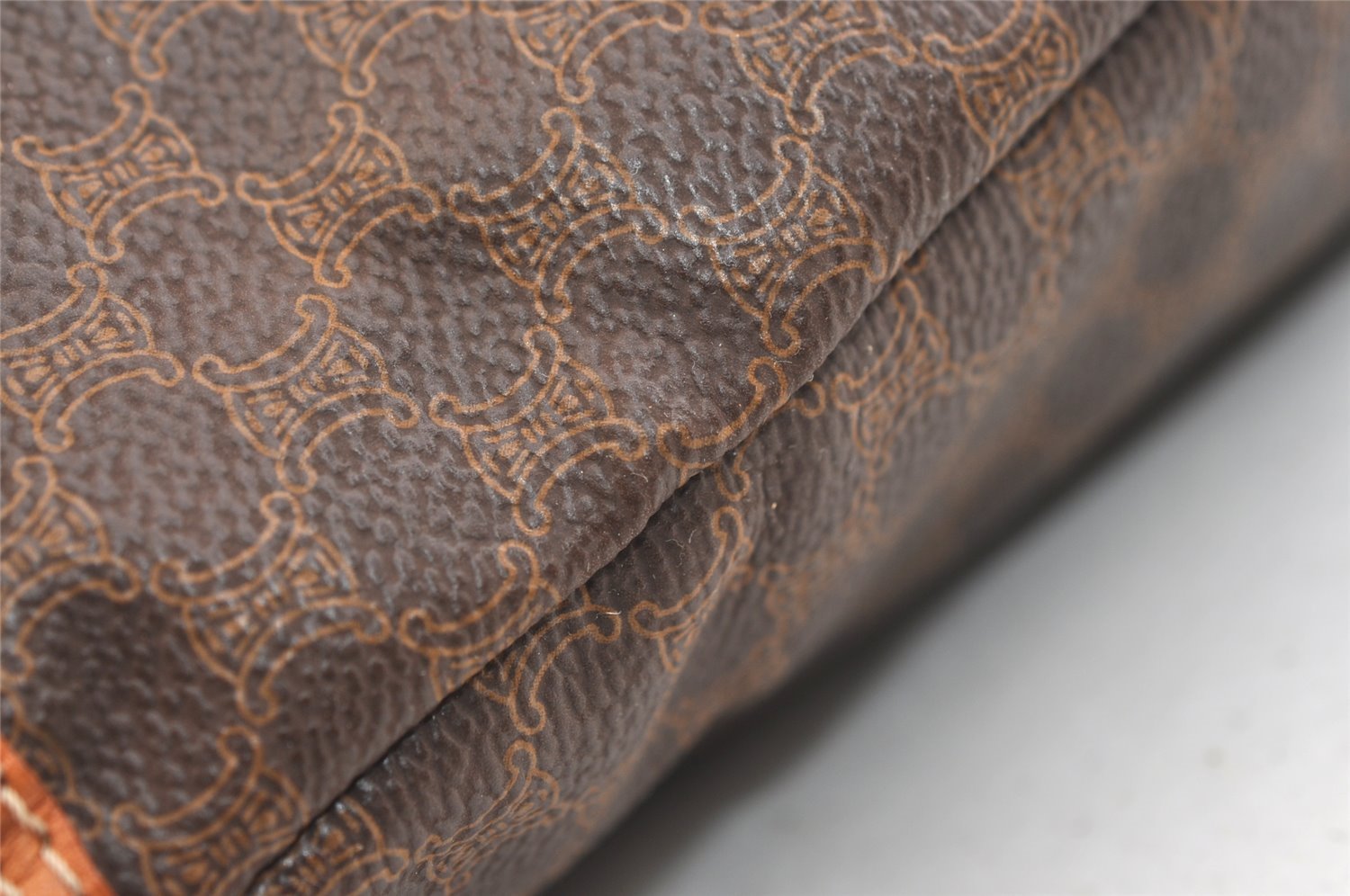 Authentic CELINE Macadam Blason Pattern Clutch Hand Bag PVC Leather Brown 1955K