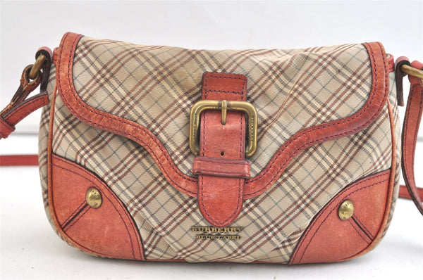 Authentic BURBERRY BLUE LABEL Check Shoulder Cross Bag Nylon Leather Beige 1956K