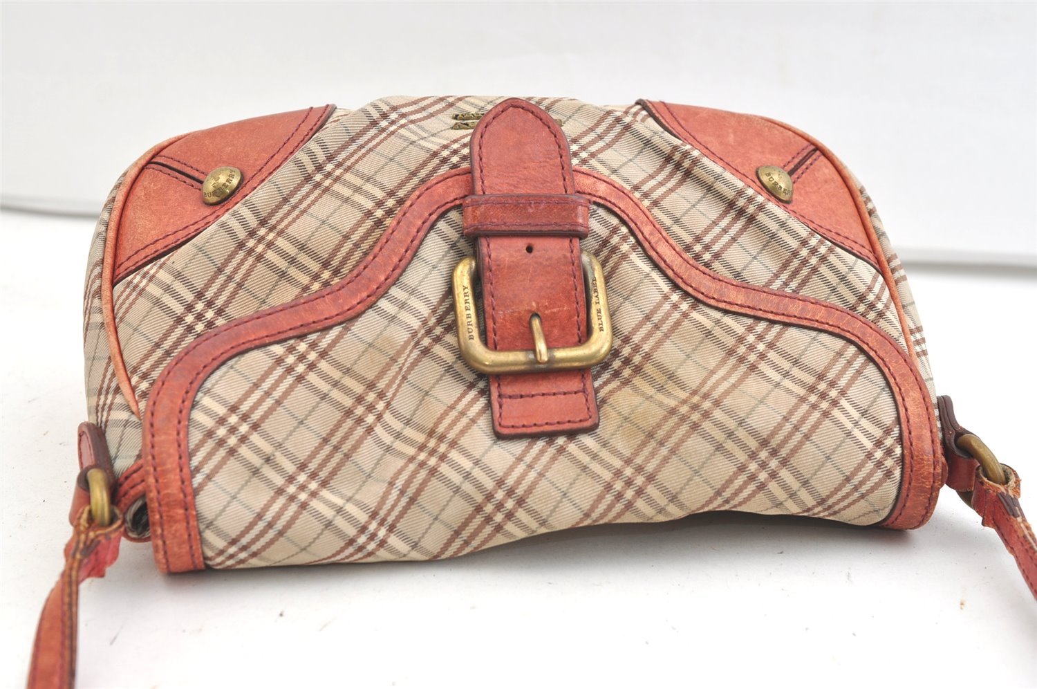 Authentic BURBERRY BLUE LABEL Check Shoulder Cross Bag Nylon Leather Beige 1956K