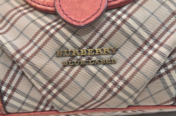 Authentic BURBERRY BLUE LABEL Check Shoulder Cross Bag Nylon Leather Beige 1956K