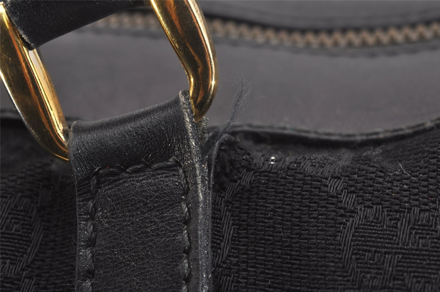 Authentic GUCCI Vintage Hand Boston Bag GG Canvas Leather Black 1957I