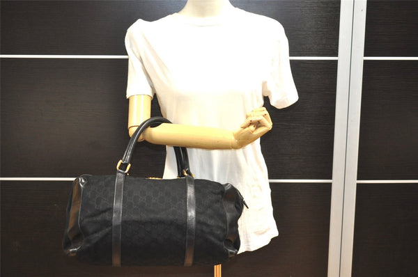 Authentic GUCCI Vintage Hand Boston Bag GG Canvas Leather Black 1957I