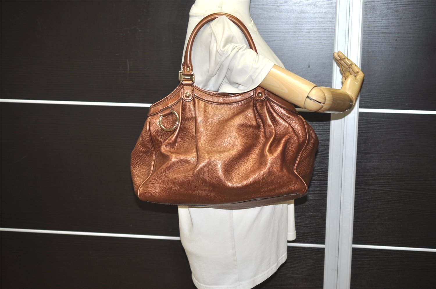 Authentic GUCCI Sukey Vintage Shoulder Tote Bag Leather 211944 Brown 1960J