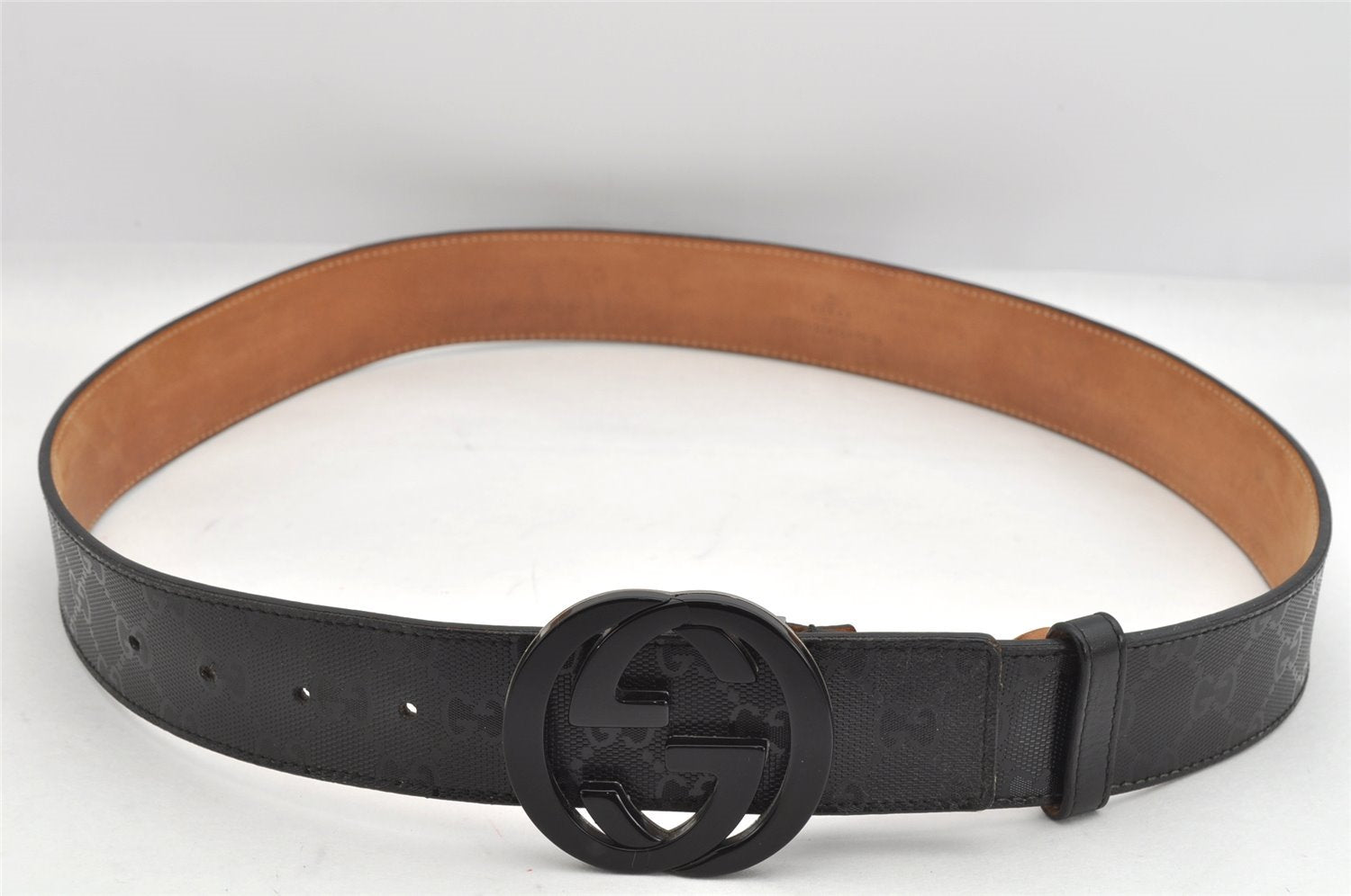 Authentic GUCCI GG Imprime Interlocking G Belt PVC Leather 90 35.4