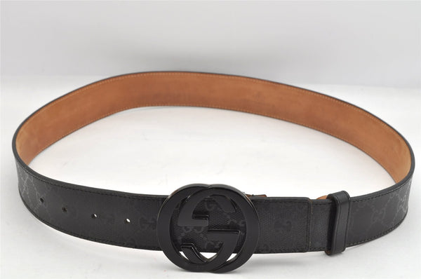 Authentic GUCCI GG Imprime Interlocking G Belt PVC Leather 90 35.4" Black 1969K