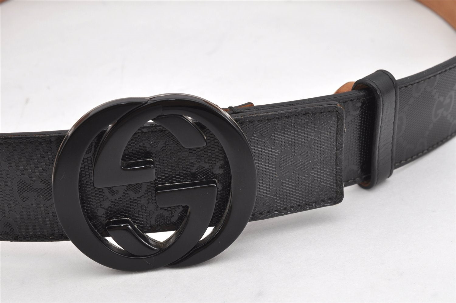 Authentic GUCCI GG Imprime Interlocking G Belt PVC Leather 90 35.4