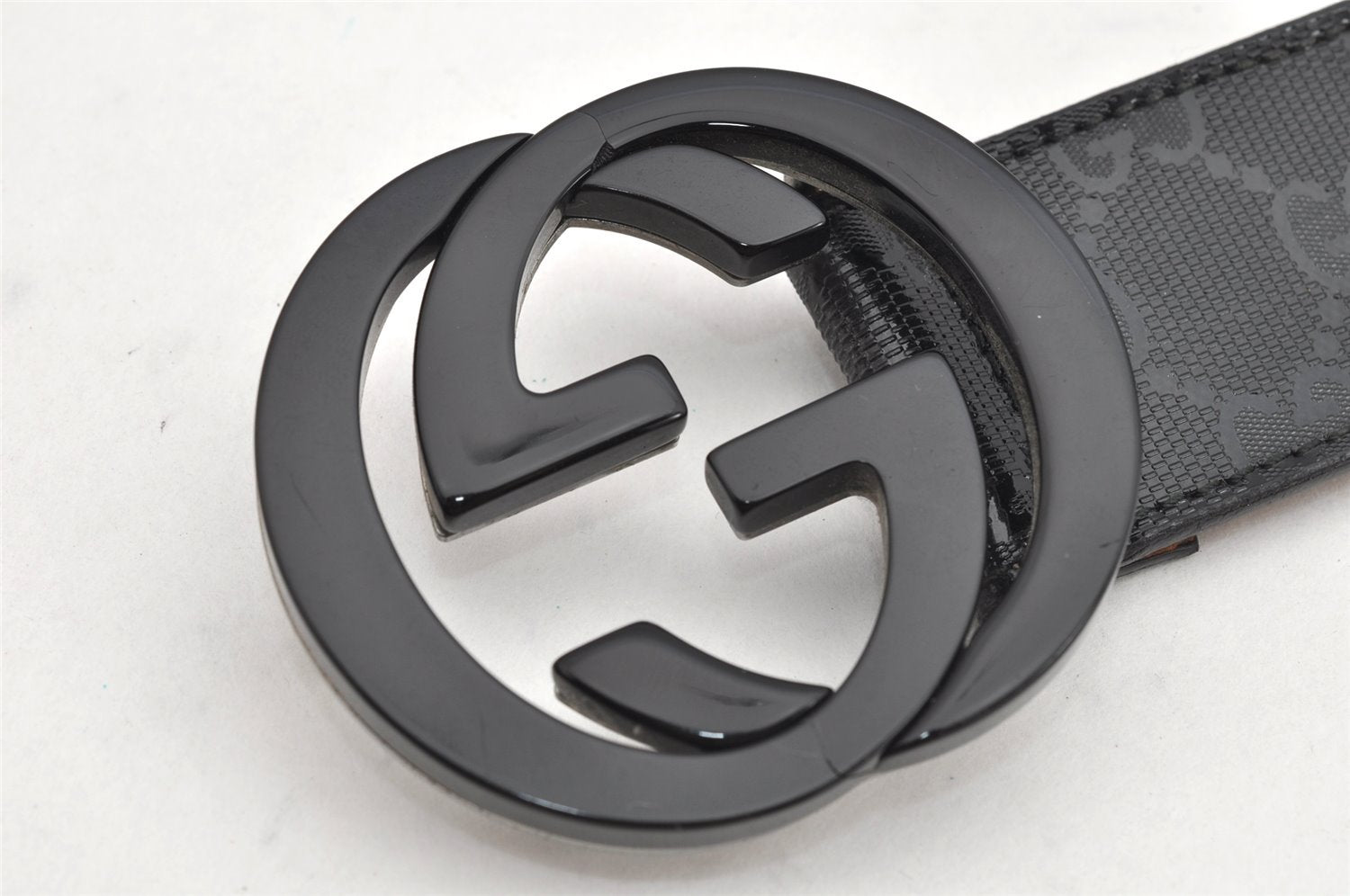 Authentic GUCCI GG Imprime Interlocking G Belt PVC Leather 90 35.4