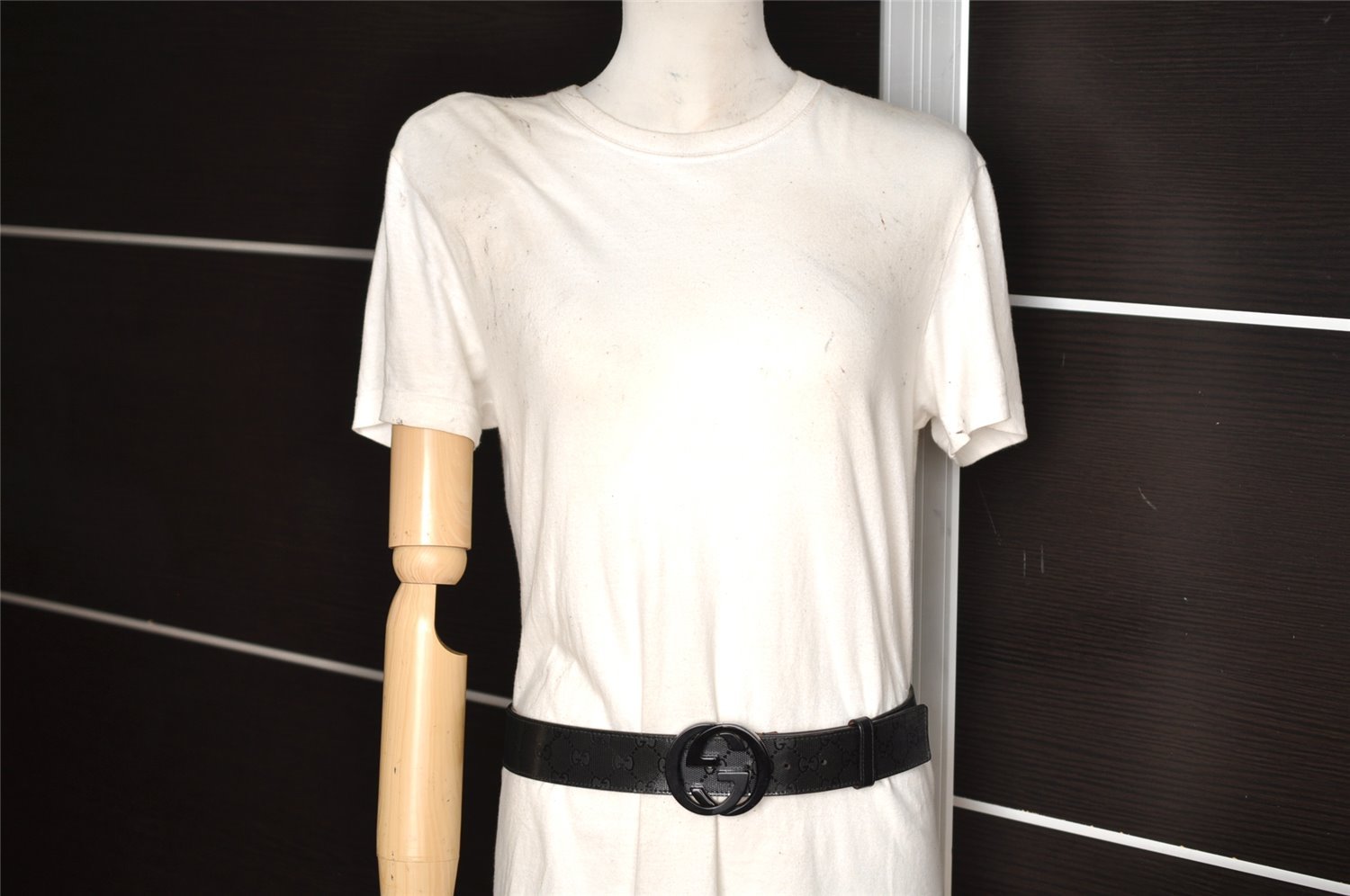 Authentic GUCCI GG Imprime Interlocking G Belt PVC Leather 90 35.4