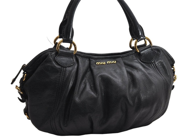 Authentic MIU MIU Vintage Leather Shoulder Tote Bag Black 1973K