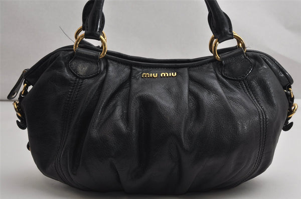 Authentic MIU MIU Vintage Leather Shoulder Tote Bag Black 1973K