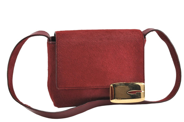 Authentic GUCCI Shoulder Bag Purse Unborn Calf Leather Bordeaux Red Junk 1975K