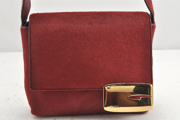 Authentic GUCCI Shoulder Bag Purse Unborn Calf Leather Bordeaux Red Junk 1975K