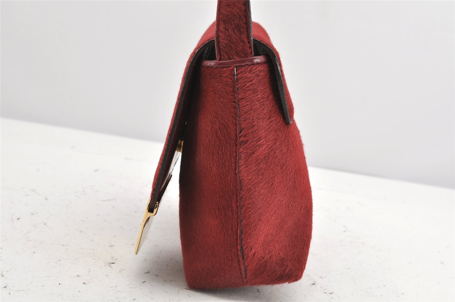 Authentic GUCCI Shoulder Bag Purse Unborn Calf Leather Bordeaux Red Junk 1975K