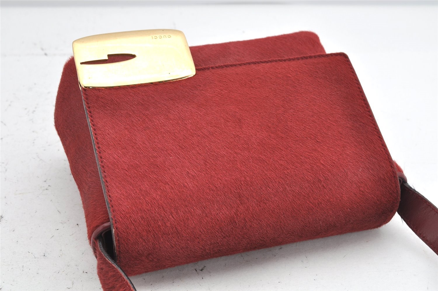 Authentic GUCCI Shoulder Bag Purse Unborn Calf Leather Bordeaux Red Junk 1975K