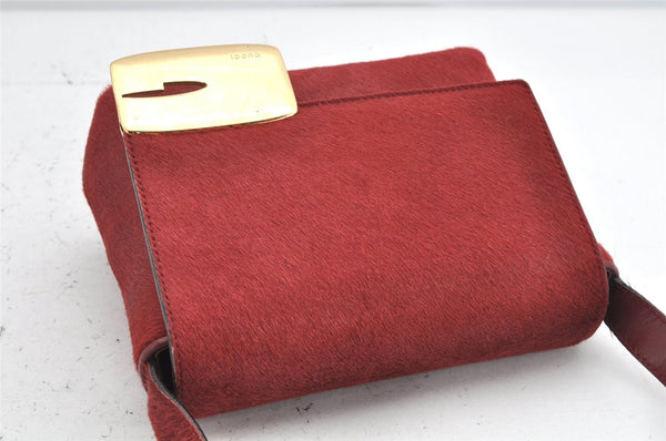 Authentic GUCCI Shoulder Bag Purse Unborn Calf Leather Bordeaux Red Junk 1975K