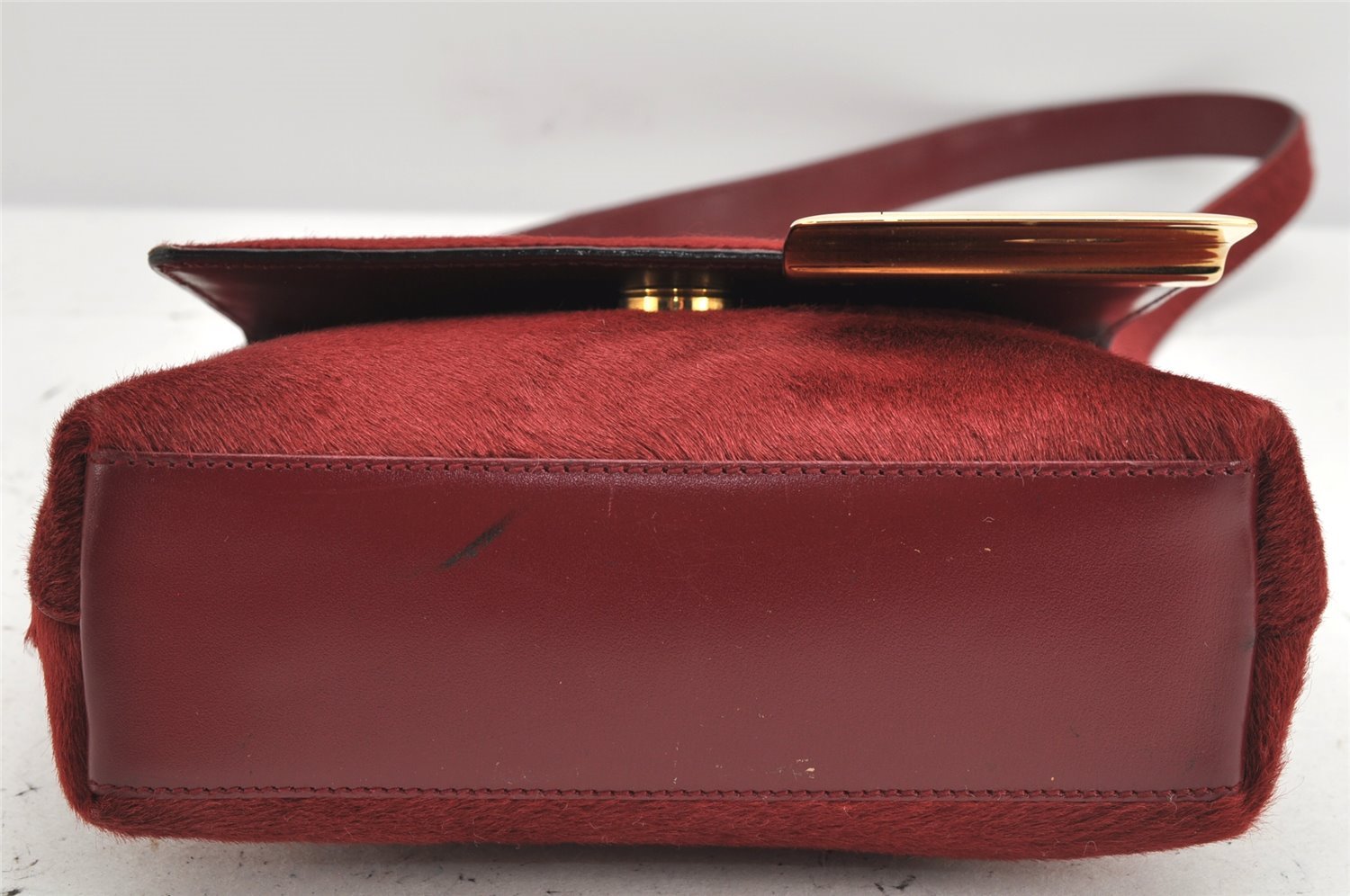 Authentic GUCCI Shoulder Bag Purse Unborn Calf Leather Bordeaux Red Junk 1975K
