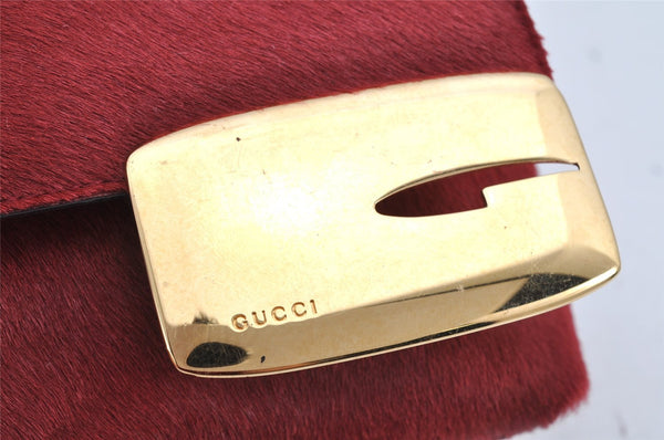 Authentic GUCCI Shoulder Bag Purse Unborn Calf Leather Bordeaux Red Junk 1975K