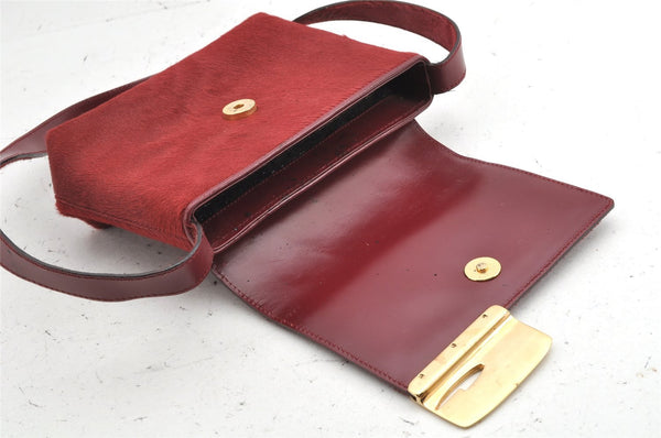 Authentic GUCCI Shoulder Bag Purse Unborn Calf Leather Bordeaux Red Junk 1975K