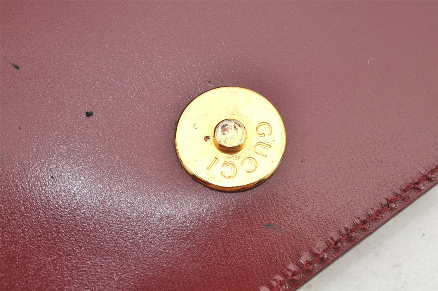 Authentic GUCCI Shoulder Bag Purse Unborn Calf Leather Bordeaux Red Junk 1975K
