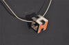 Authentic HERMES Cage De Ash H Cube Pendant Necklace Silver Orange Box 1976J