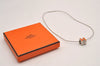 Authentic HERMES Cage De Ash H Cube Pendant Necklace Silver Orange Box 1976J