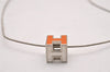 Authentic HERMES Cage De Ash H Cube Pendant Necklace Silver Orange Box 1976J