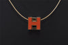 Authentic HERMES Cage De Ash H Cube Pendant Necklace Gold Orange Box 1977J