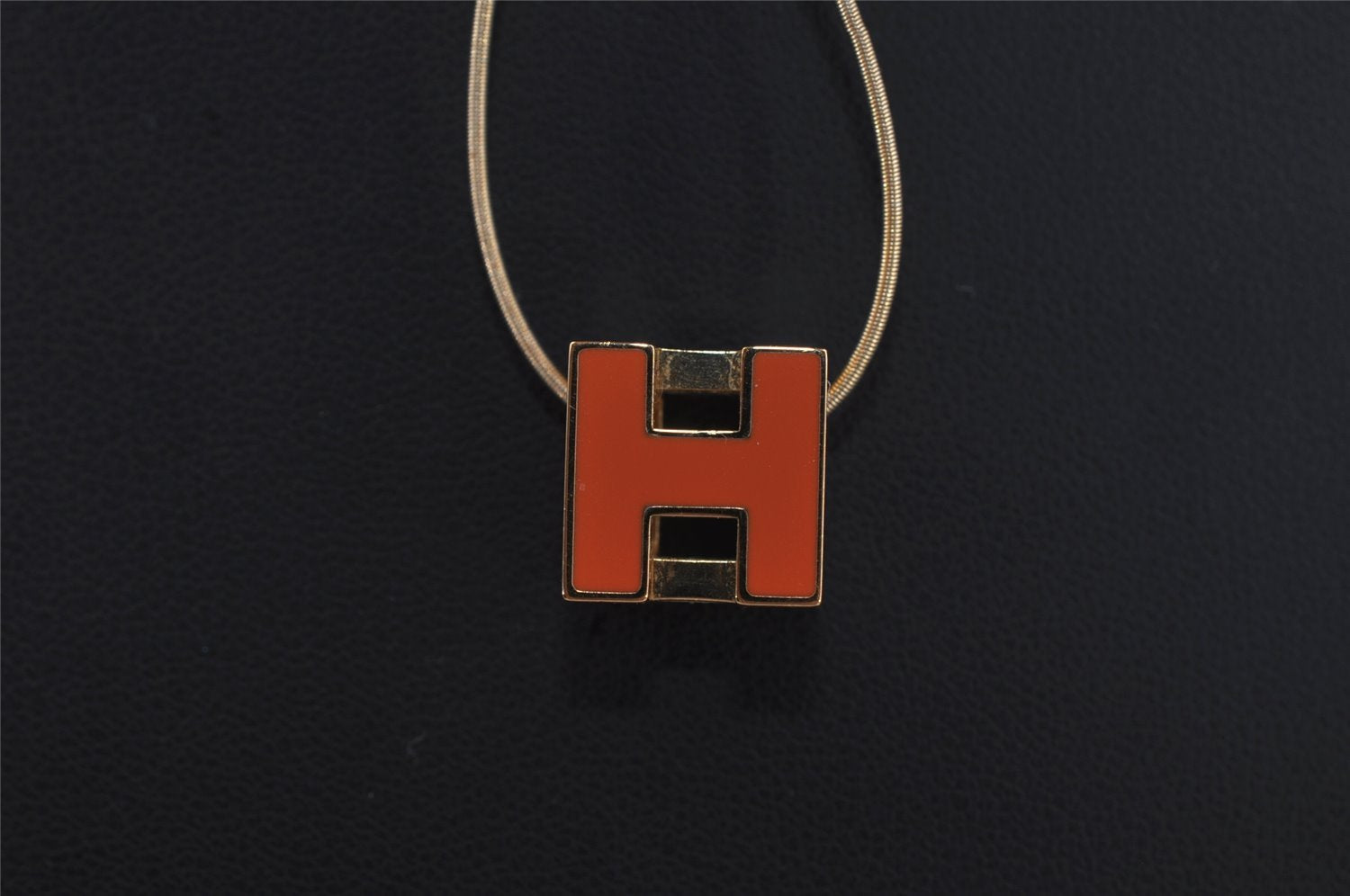 Authentic HERMES Cage De Ash H Cube Pendant Necklace Gold Orange Box 1977J