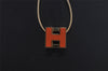 Authentic HERMES Cage De Ash H Cube Pendant Necklace Gold Orange Box 1977J