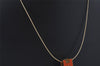 Authentic HERMES Cage De Ash H Cube Pendant Necklace Gold Orange Box 1977J