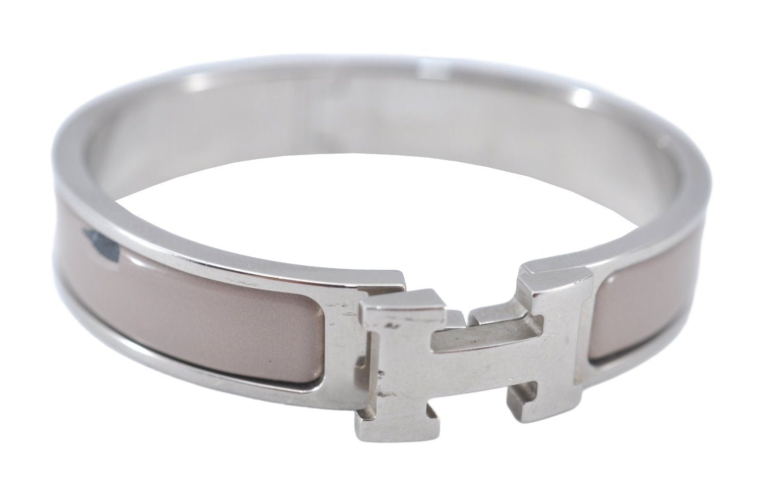 Authentic HERMES Vintage Clic H Bangle Bracelet Accessory Silver Gray Junk 1978J