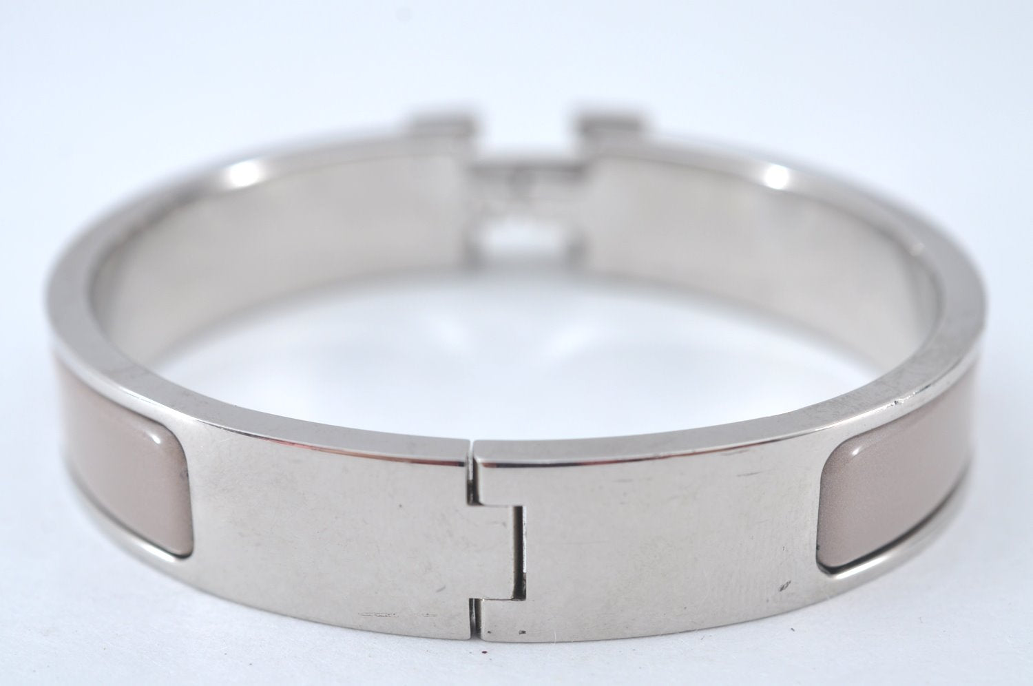 Authentic HERMES Vintage Clic H Bangle Bracelet Accessory Silver Gray Junk 1978J