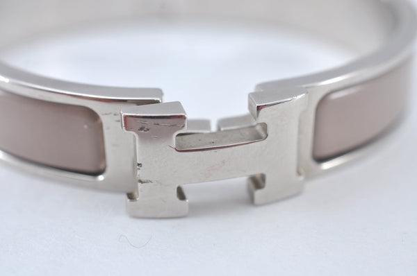 Authentic HERMES Vintage Clic H Bangle Bracelet Accessory Silver Gray Junk 1978J