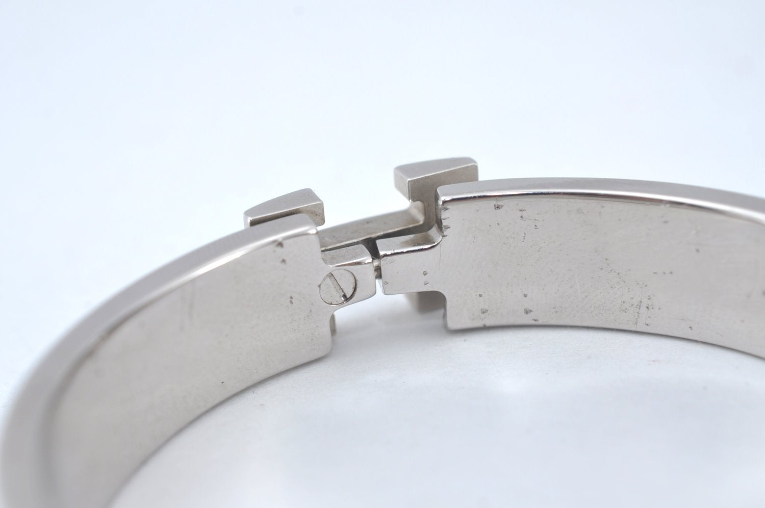 Authentic HERMES Vintage Clic H Bangle Bracelet Accessory Silver Gray Junk 1978J