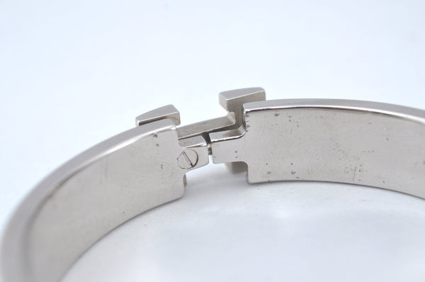 Authentic HERMES Vintage Clic H Bangle Bracelet Accessory Silver Gray Junk 1978J