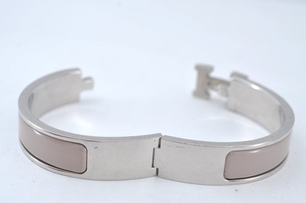 Authentic HERMES Vintage Clic H Bangle Bracelet Accessory Silver Gray Junk 1978J