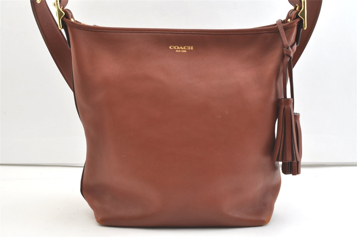 Authentic COACH Tassel Shoulder Cross Body Bag Leather 19889 Brown 1978K