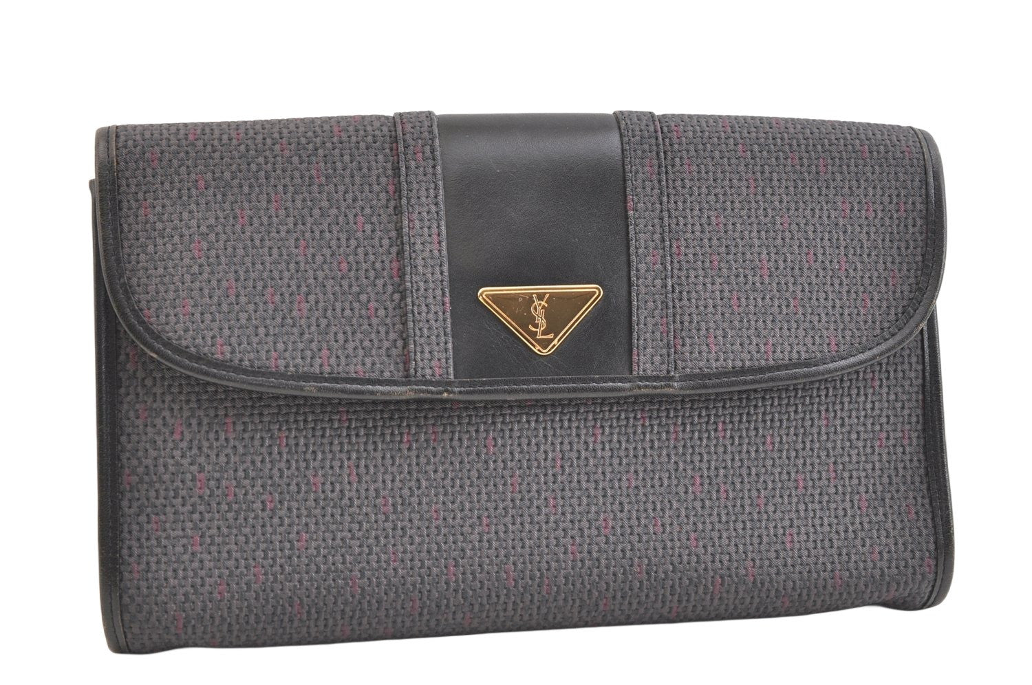 Authentic YVES SAINT LAURENT Clutch Hand Bag Purse PVC Leather Gray 1979K