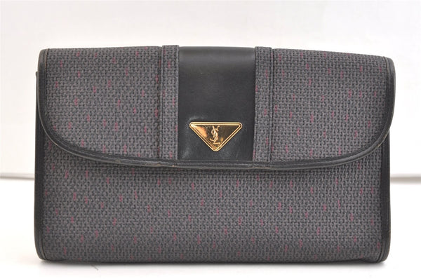 Authentic YVES SAINT LAURENT Clutch Hand Bag Purse PVC Leather Gray 1979K