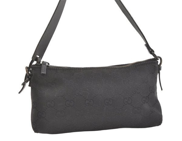 Authentic GUCCI Hand Bag Pouch Purse GG Canvas Leather 103399 Black 1981K