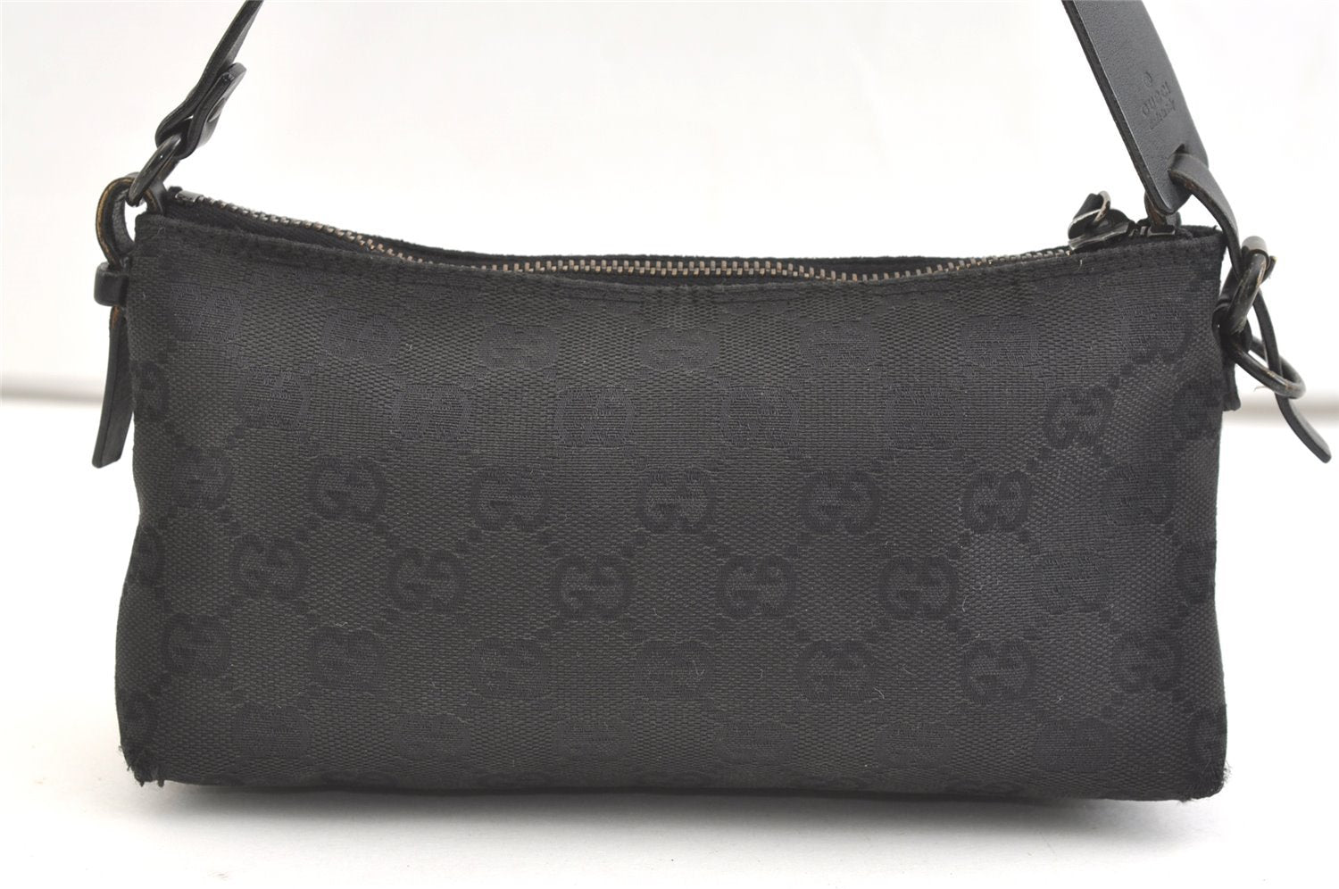 Authentic GUCCI Hand Bag Pouch Purse GG Canvas Leather 103399 Black 1981K
