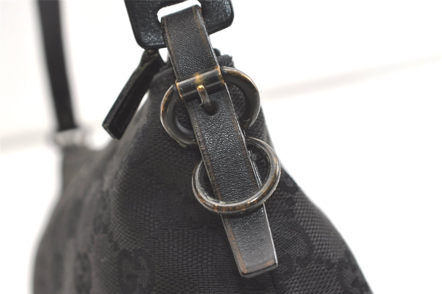 Authentic GUCCI Hand Bag Pouch Purse GG Canvas Leather 103399 Black 1981K