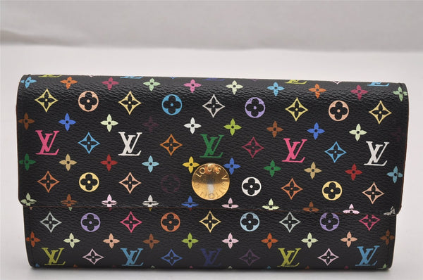 Auth Louis Vuitton Monogram Multicolor Portefeuille Sarah Wallet Black Box 1982J