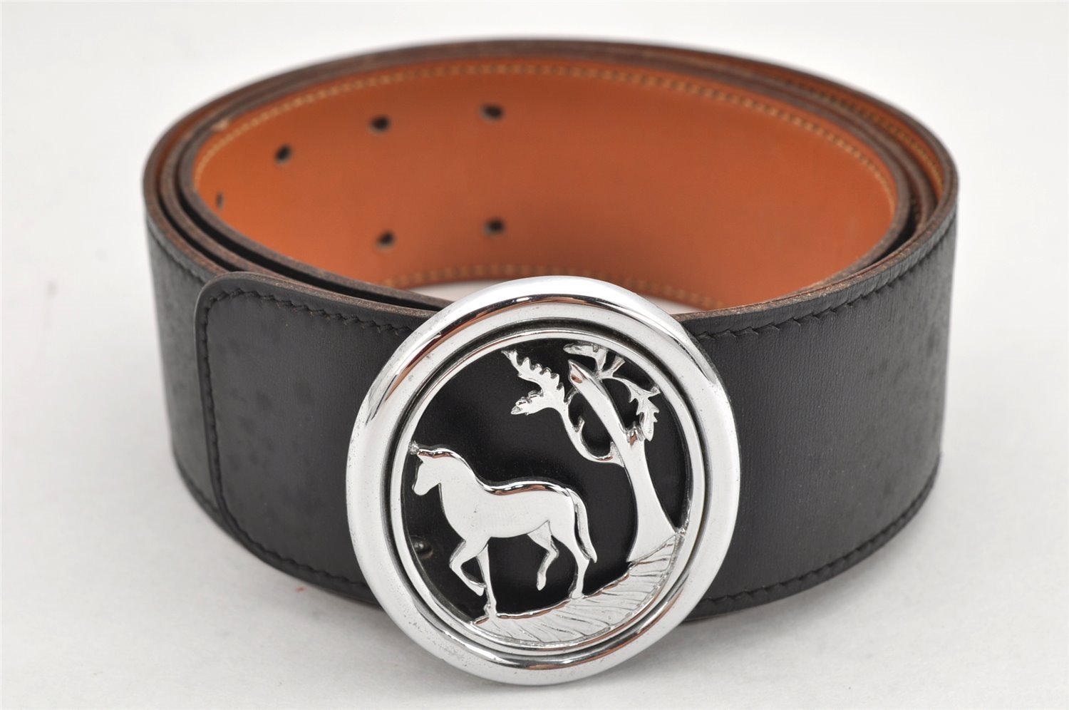 Authentic HERMES Horse Buckle Leather Belt Size 90cm 35.4