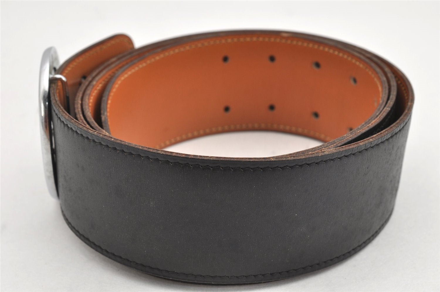 Authentic HERMES Horse Buckle Leather Belt Size 90cm 35.4